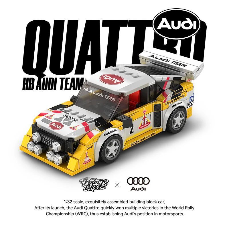PB8812 1:32 City Speed Champions Sports Quattro S1 Car Model Building Blocks E2 Team Truck Trailer Bricks Kids Gifts For Boys