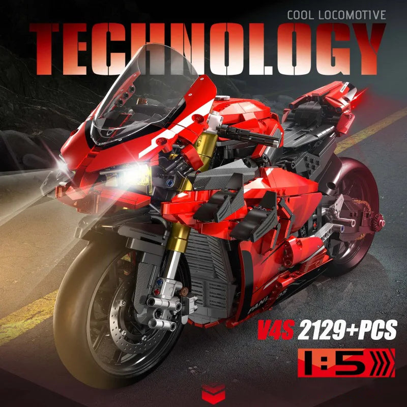 Ekspert techniczny Samochód wyścigowy motocykl Klocki V4S PH4 H2R R1 Motocykl ze światłem LED Klocki Zabawki dla dzieci Prezenty