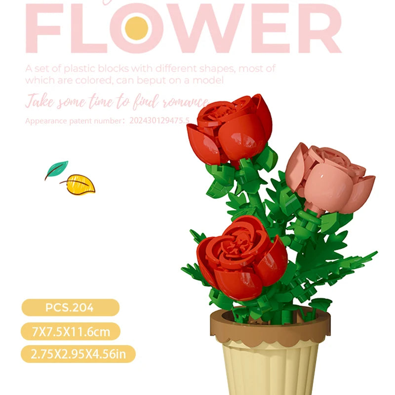 Building block flower simulation bouquet small particle assembly puzzle toy children's handmade DIY potted tabletop ornament