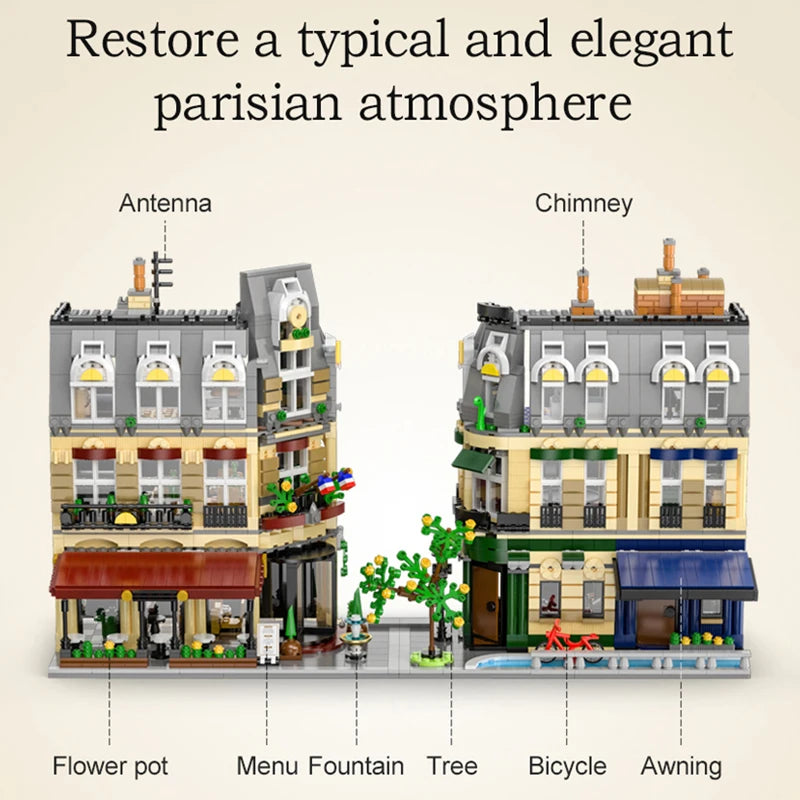 3230Pcs CADA City Paris Restaurant & House Architecture Building Blocks Set French Apartment Figures Bricks Toy for Kids Gift