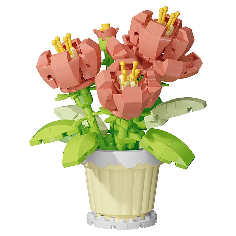 Building block flower simulation bouquet small particle assembly puzzle toy children's handmade DIY potted tabletop ornament