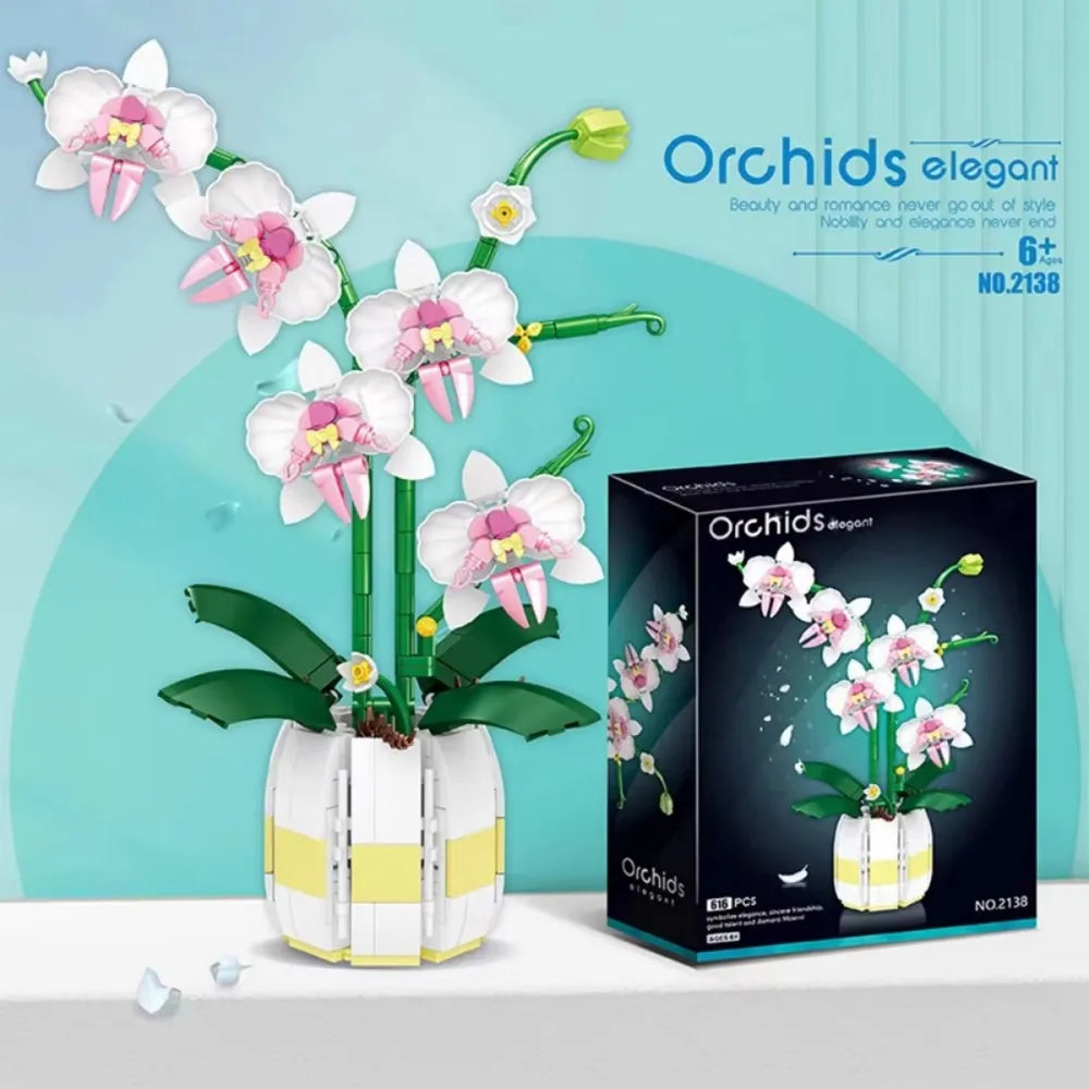 Romantic Orchid Flowers Bouquet Building Blocks: Bonsai Style Plant Model Bricks for DIY Home Decoration Ideal Kids' Toy & Gift - CADA BRICKS®