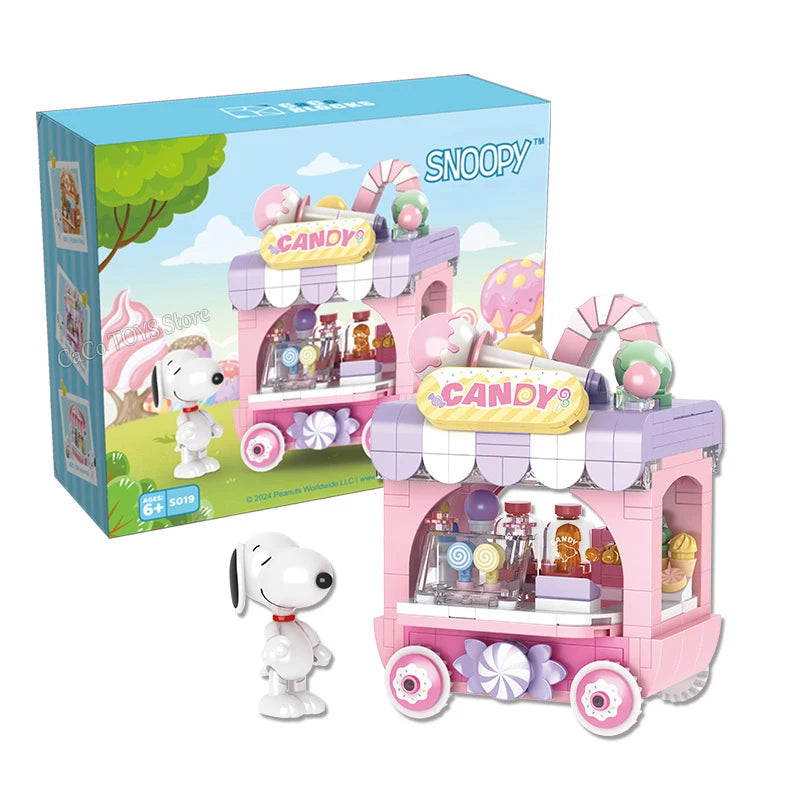 Genuine Snoopy Building Blocks Multi-faceted Life Puzzle Box Cartoon Plastic Building Blocks Trendy Scene Coffee Shop Toys Gift