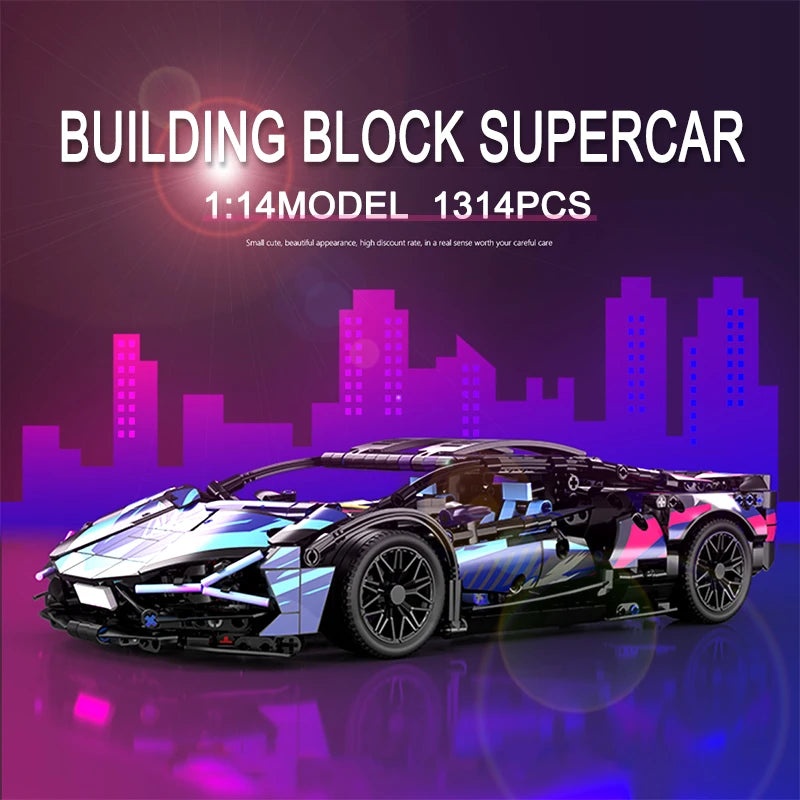 1314PCS Black Purple Lamborghinised Sian Sport Car Building Blocks Assemble Racing Vehicle Bricks Toys Birthday Gift For Kid Boy - CADA BRICKS®