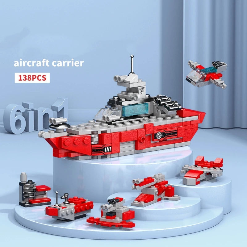 6IN1 Engineering Car Helicopter Truck Tank City Building Blocks Police Bricks Fire Fighting Brick Set Toys for Children
