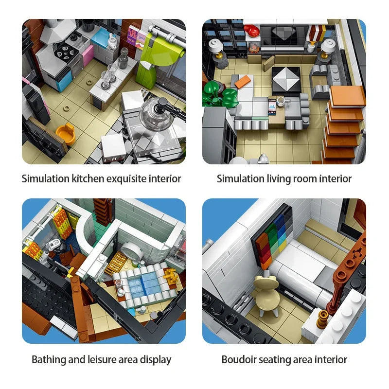 MOC-87366 Kreatywna nowoczesna willa modułowa architektura miejska klocki klocki model widok ulicy zestaw zabawka dla dzieci prezent