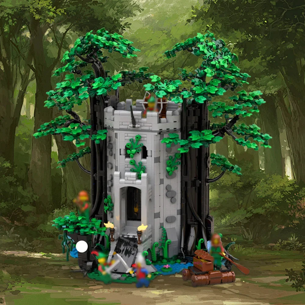 MOC Forestmen River's Fortress Model Building Blocks Medieval Forest Castle Defence Tower Architecture Brick Toys Adult Gift