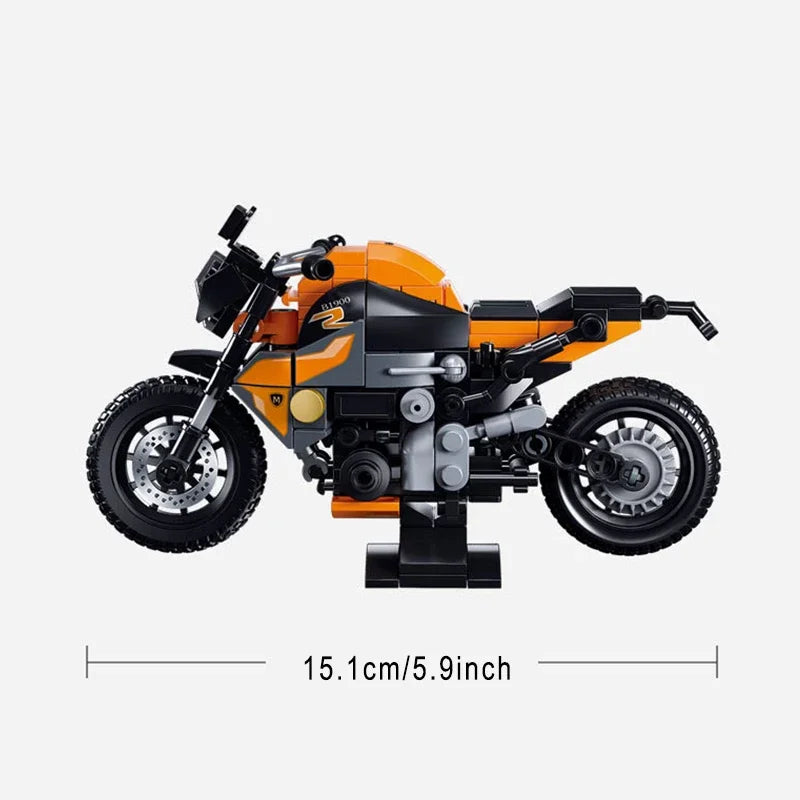 196 sztuk pomarańczowych klocków motocyklowych, małe klocki do budowania, puzzle do samodzielnego montażu dla dzieci