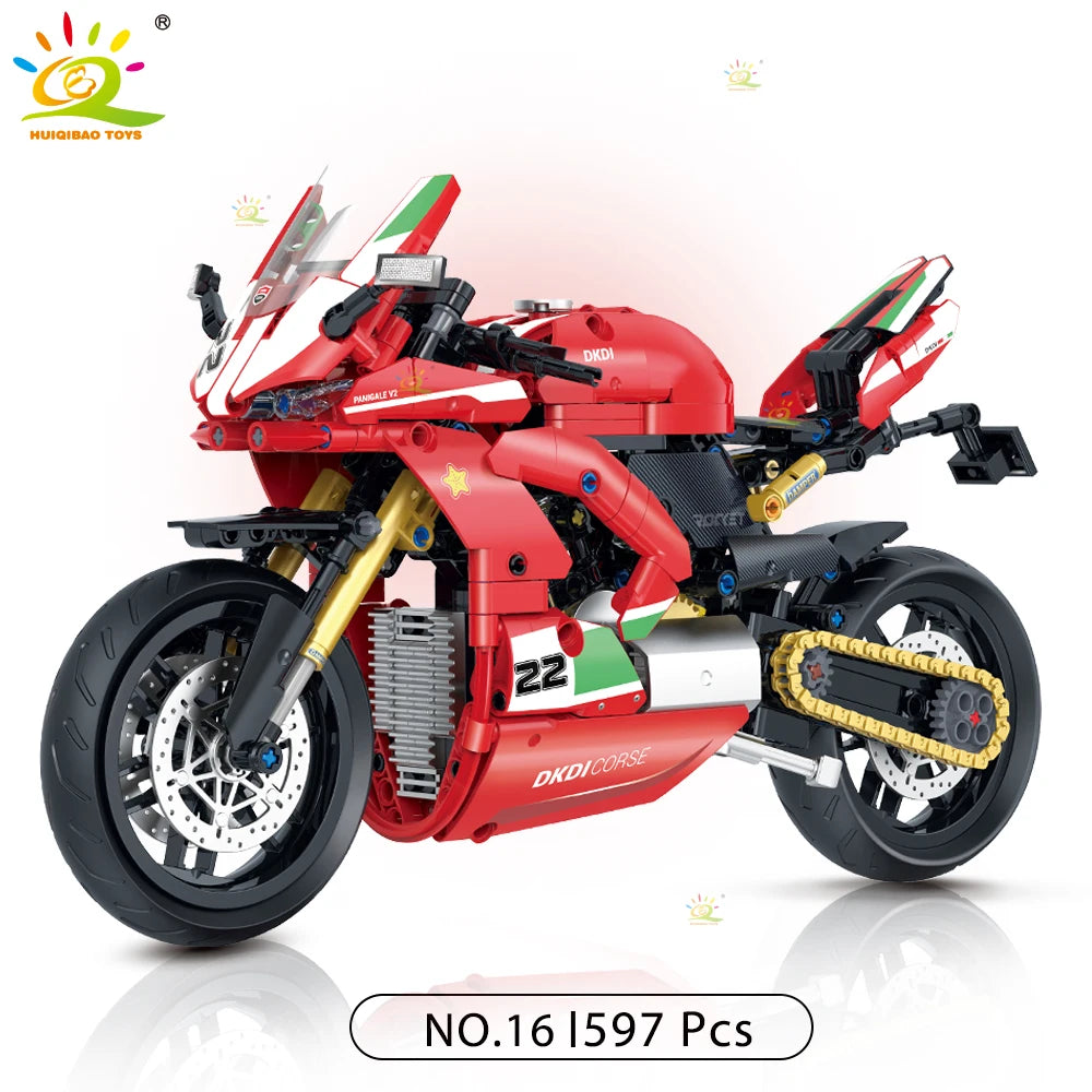 HUIQIBAO 1:8 Classic Motorbike Building Blocks High-tech Model Moto City Racer Bricks Toy for Kid Boy Children Adult MOC Car Set - CADA BRICKS®