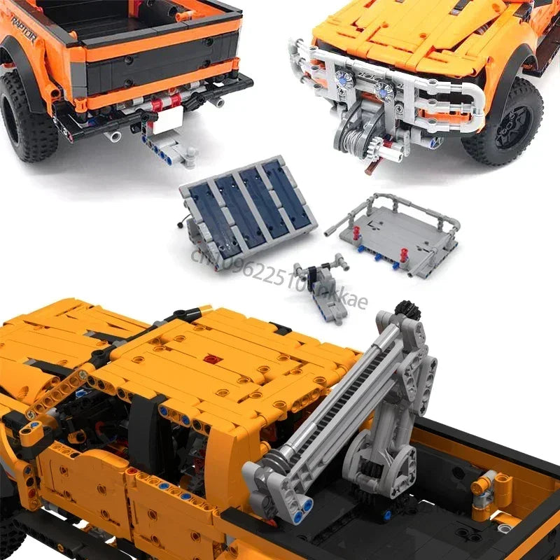 MOC 42126 F-150 Raptor Car Trailer Technical Hitch Crane Platform Hardtop Bumper Roofrack Building Blocks DIY Bricks Toy Gifts - CADA BRICKS®