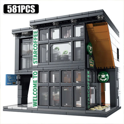 City 581 szt. Gwiazda Kawiarnia z Światłami Klocki Budowlane Widok Ulicy Architektura Kawiarnia Sklep MOC Klocki Zabawki Dzieci Prezent Bożonarodzeniowy