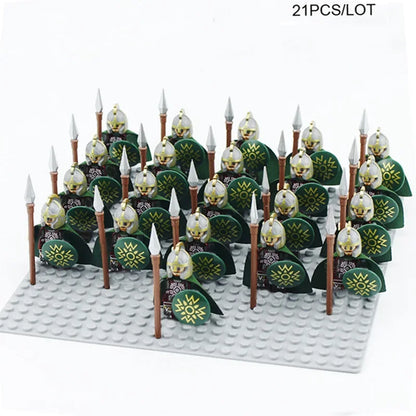 21Pcs The dwarf of the demon world Dann Iron Foot Knight vs Uruk Hai Army Solide Figrues With Shield Sword Spear Kid Blocks Toys