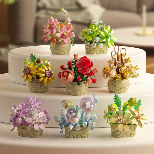 DIY MOC Flower & Tree Gardens Model Bricks - Potted Rose, Sunflower, Succulents Bonsai Girl - Targeted Kid Building Blocks Kits
