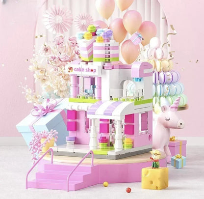 Architektura Widok ulicy Dom Klocki DIY Mini Miasto Sklep Model Zabawki Na Prezenty Świąteczne