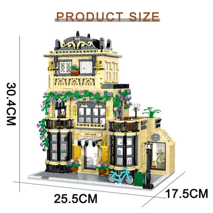1443-1489 sztuk Kreatywne Miasto Kawiarnia Światło Widok na Ulicę Klocki Klocki Modele Zestawy MOC Modułowa Architektura Chłopcy Zabawki Prezenty dla Dzieci