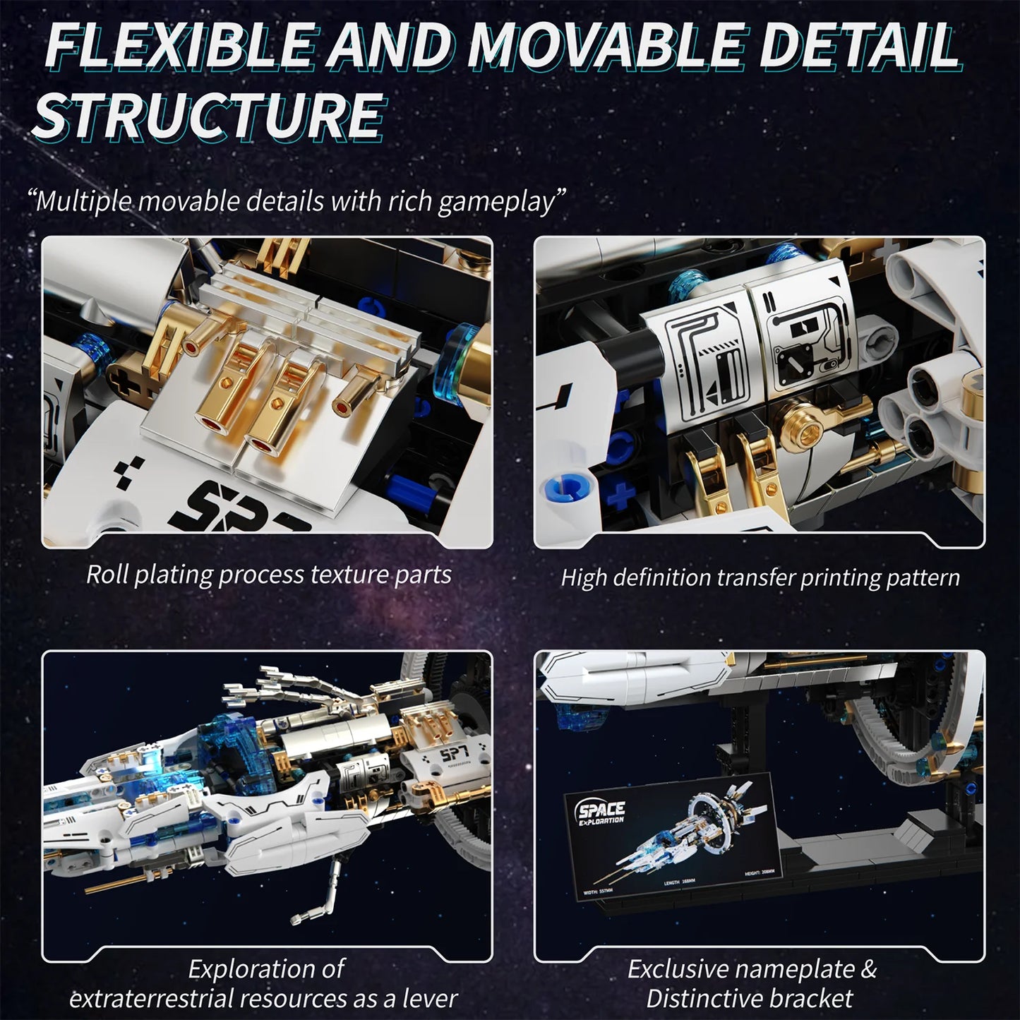 Rotatable Space Ship Building Blocks Space Explorer Fleet with Light Space Station Model Bricks Puzzle Toys Adult Children Gift