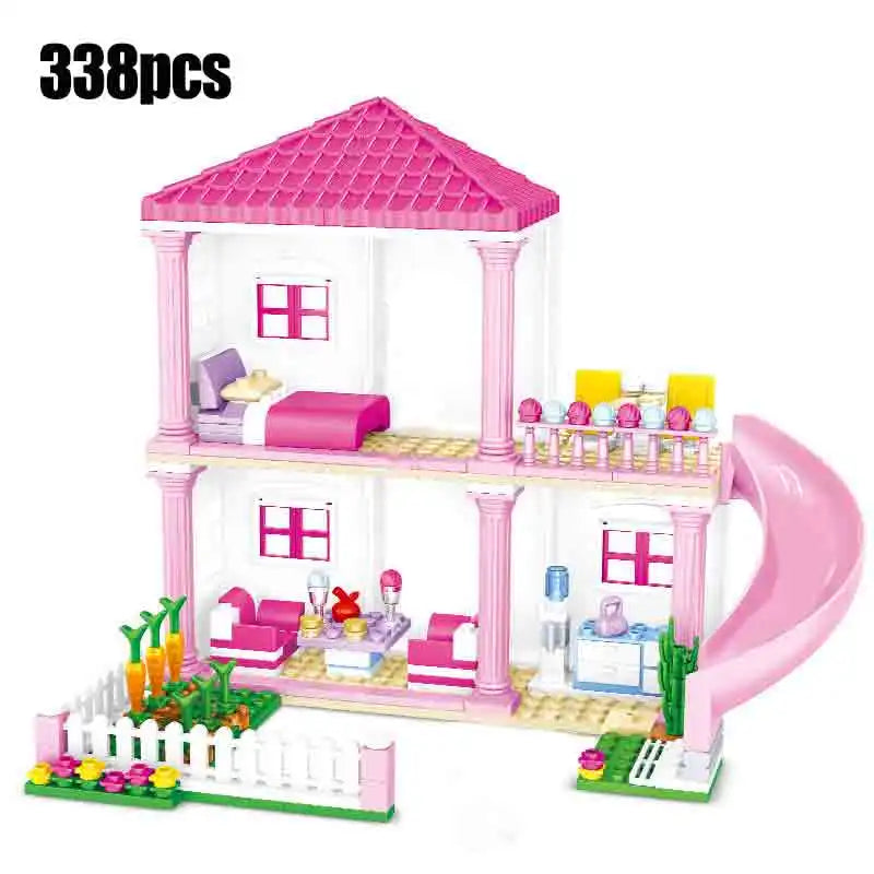 ZKZC 1018pcs City 1 Change 3 Summer Double-storey Villa House Building Blocks Friends Garden Flower Figures Bricks Toys Girls