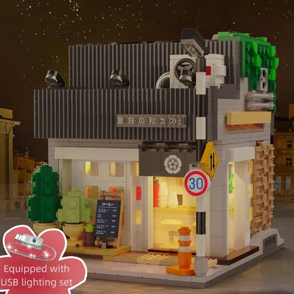 Japanese Street View Building Blocks Tea House Bun House Cafe Store Architecture Model Bricks Kids DIY Toys Holiday Gifts