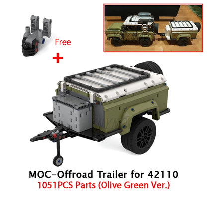 Customed Technical MOC Trailer Truck Container Offroad Trailer for Defender 42110 Building Blocks Model DIY Bricks Toy Gift
