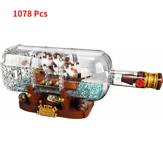 21313 Ideas Ship in Bottle Pirates Building Blocks Construction Set Moc Bricks with Stand Boys Toys For children Christmas Gifts