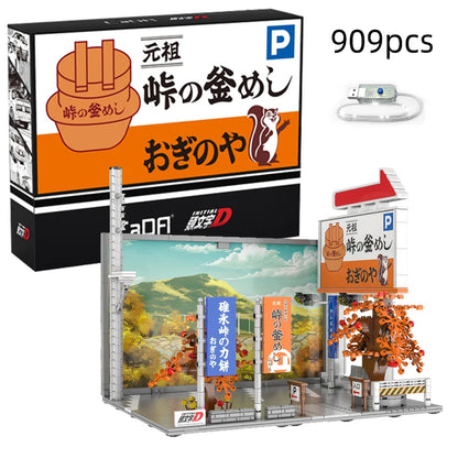 Cada Anime Initial D Tofu Shop House Model Building Blocks City Japanese Racing Car Parking Lot Bricks Toys Kid Gifts With LED - CADA BRICKS®