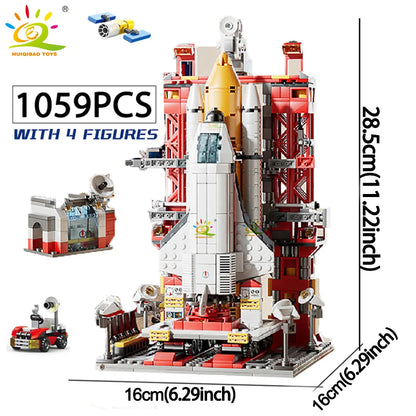 HUIQIBAO Space Aviation Manned Rocket Building Blocks With Astronaut Figure City Aerospace Model Bricks Children Toys for Kids