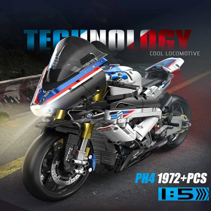 Ekspert techniczny Samochód wyścigowy motocykl Klocki V4S PH4 H2R R1 Motocykl ze światłem LED Klocki Zabawki dla dzieci Prezenty