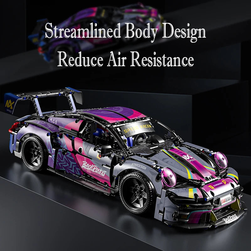 Zestaw klocków RSR Racing Car, 1700 elementów – model samochodu sportowego DIY, certyfikat CE, kompatybilny z Lego, prezent unisex dla dorosłych i nastolatków