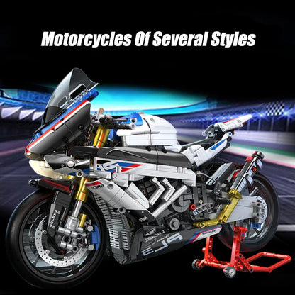 Ekspert techniczny Samochód wyścigowy motocykl Klocki V4S PH4 H2R R1 Motocykl ze światłem LED Klocki Zabawki dla dzieci Prezenty