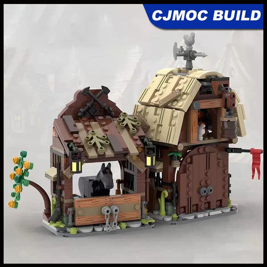 594pcs MOC Medieval Architecture Stable barn Building Block Model Set for Boys Room Decoration Creative Toy Gifts