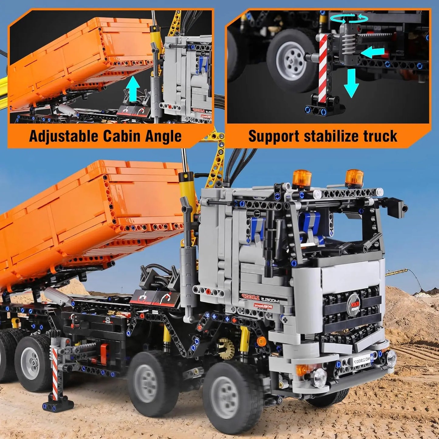 MOULD KING 19007 Technical 2-in-1 Remote Controlled Excavator & Dump Truck Pneumatic Building Blocks Toy Set Birthday Gift