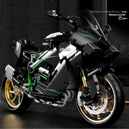 1858 sztuk 1:5 Techniczne Miasto Motocykl Samochód Model Klocki MOC Wyścigi Motocykl Pojazdy Cegły Zabawki dla Dzieci Prezenty T4019
