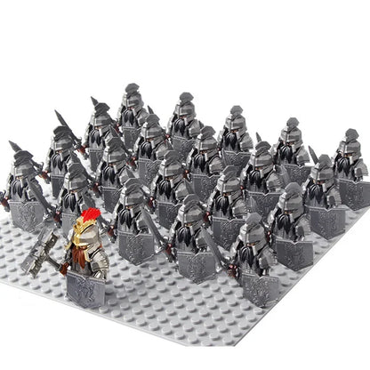 21Pcs The dwarf of the demon world Dann Iron Foot Knight vs Uruk Hai Army Solide Figrues With Shield Sword Spear Kid Blocks Toys