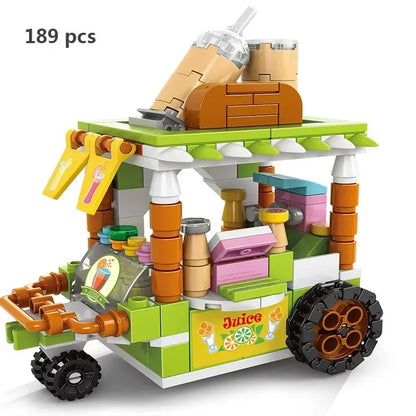 Zestawy 2025 Mini Shop Market Street View Model Building Blocks Hamburger Restaurant Retail Store Kreatywna architektura Przyjaciel