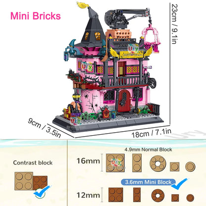 Mini Bricks Friends Haunted House City Halloween Villa Magic Labs MOC Openable Architecture Building Blocks Toys for Kids Gifts