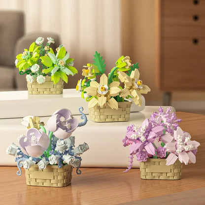 DIY MOC Flower & Tree Gardens Model Bricks - Potted Rose, Sunflower, Succulents Bonsai Girl - Targeted Kid Building Blocks Kits