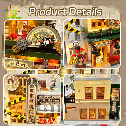 HUIQIBAO 1286PCS City Japanese Street View Detective Agency Model Building Blocks DIY Architecture Bricks Toys for Children Gift