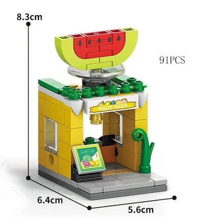 Zestawy 2025 Mini Shop Market Street View Model Building Blocks Hamburger Restaurant Retail Store Kreatywna architektura Przyjaciel