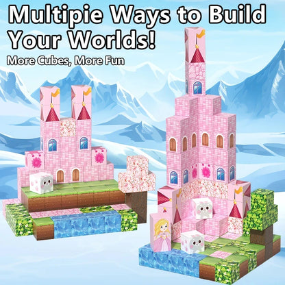 Pink castle magnetic building block set, suitable for boys and girls over 3 years old DIY to improve hand skills and creativity