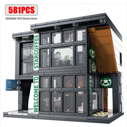 581 szt. City Star Coffee House z oświetleniem klocki budowlane Street View architektura kawiarnia sklep MOC klocki zabawki dla dzieci prezent świąteczny