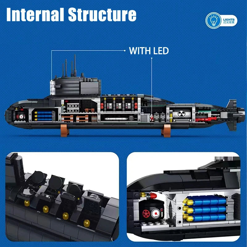 Military Large The type 094 Strategic Nuclear Submarine Building Blocks Model MOC Bricks Arms Warship Sets Kids Toys Boys Gifts