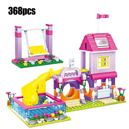 ZKZC 1018pcs City 1 Change 3 Summer Double-storey Villa House Building Blocks Friends Garden Flower Figures Bricks Toys Girls