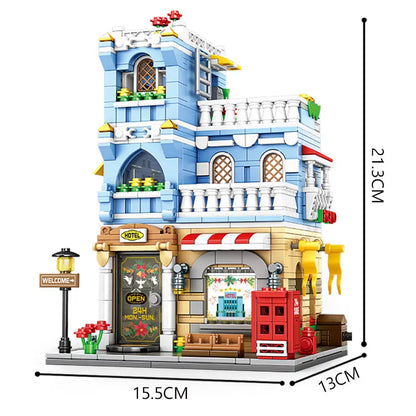 Klocki do budowania hoteli i zajazdów Klocki architektoniczne dla dziewczynek Seria miejska Zestaw miniaturowych puzzli Model dla chłopców Zabawka dla dzieci