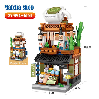 Miniaturowy Dom z Widokiem na Ulicę Miasta, Klocki Budowlane 4 w 1, Japońska Architektura, Przyjaciele, Figurki, Klocki, Zabawki Dla Dzieci