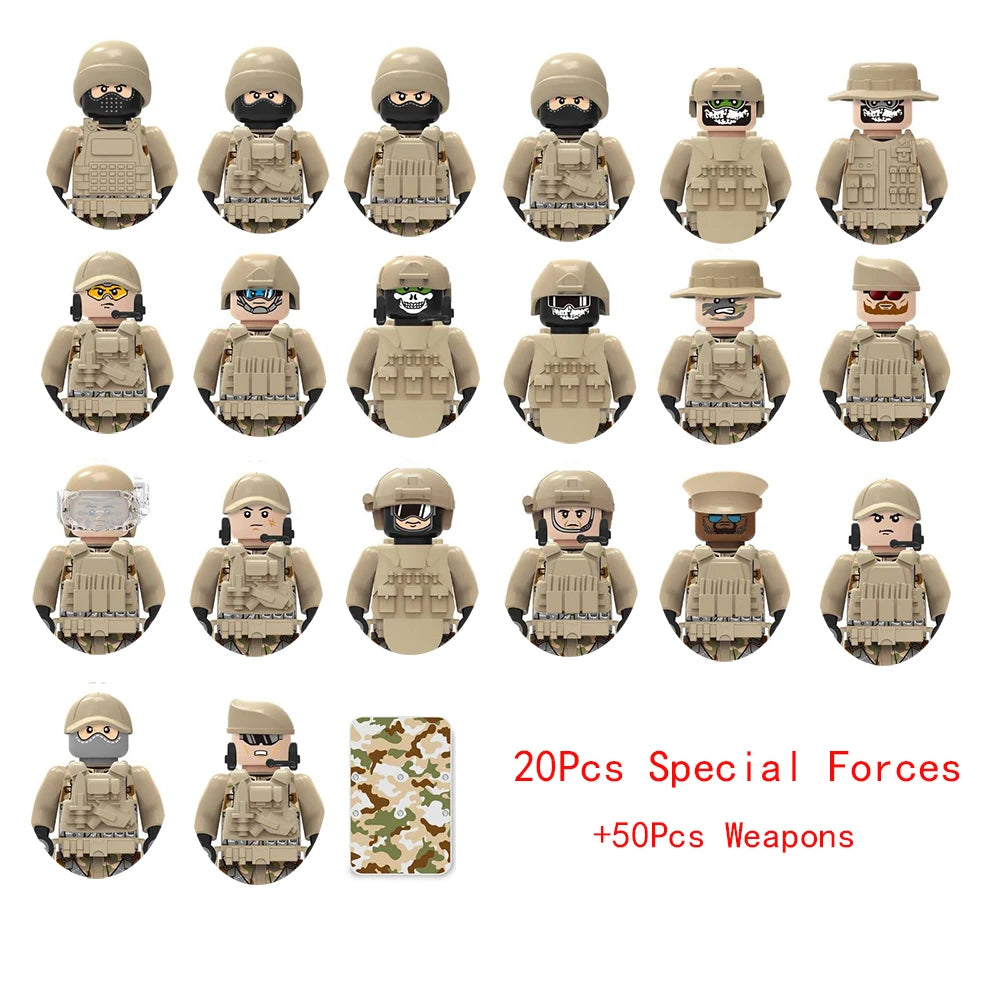 Military Weapons Guns Mortar Special Forces Police SWAT Gangster Jeeps Off-Road Armored Vehicle Model Soldier Building Block Toy