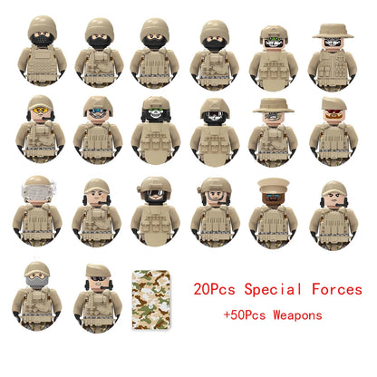 Military Weapons Guns Mortar Special Forces Police SWAT Gangster Jeeps Off-Road Armored Vehicle Model Soldier Building Block Toy