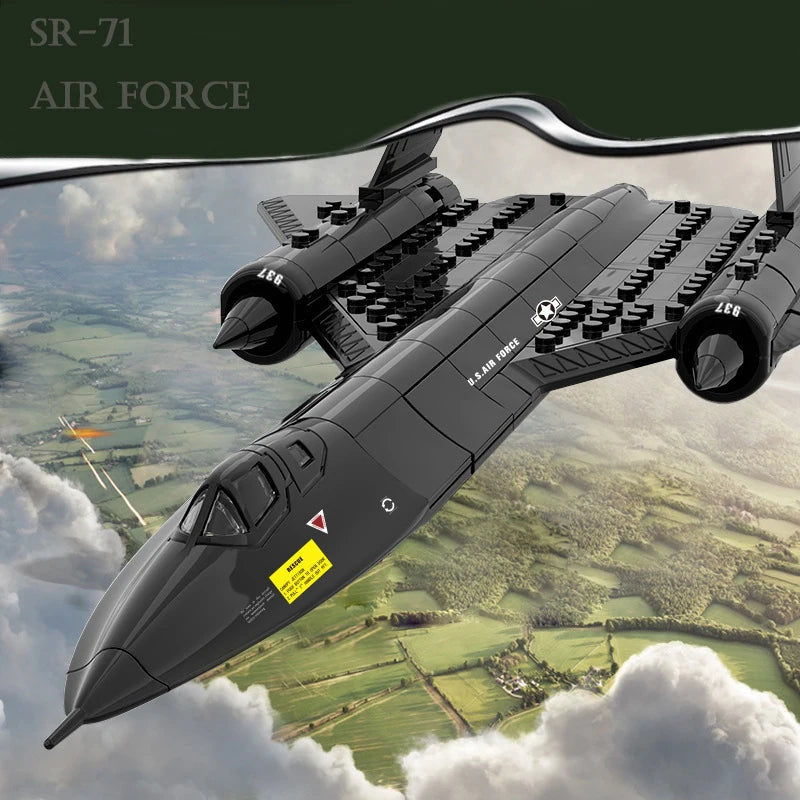 183pcs US Air Force SR-71 New Blackbird Reconnaissance Airplane Model Alloy Fighter Assembling Building Block Toy Children Block