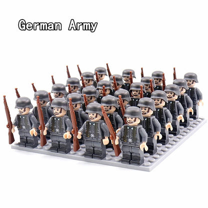 24pcs WW2 Military Army Soldier Soviet US UK German France Building Blocks Set Model Bricks Action Figures Weapon Toys Kids Gift - CADA BRICKS®