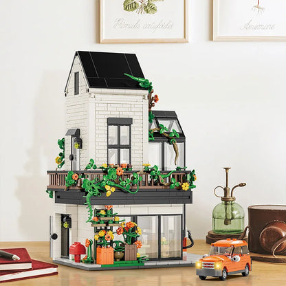 City 998Pcs Street View Sunshine Flower House Building Blocks MOC Architecture Duplex Villa With Car Bricks Toys Valentine Gift