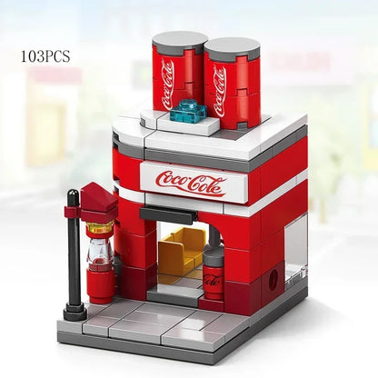 Zestawy 2025 Mini Shop Market Street View Model Building Blocks Hamburger Restaurant Retail Store Kreatywna architektura Przyjaciel